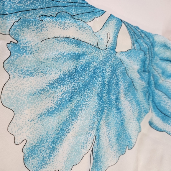 NEW VINTAGE 90s Morrell Maxie 100% Silk Blue Tropical Asymmetrical Hem Dress 6 - Picture 3 of 5